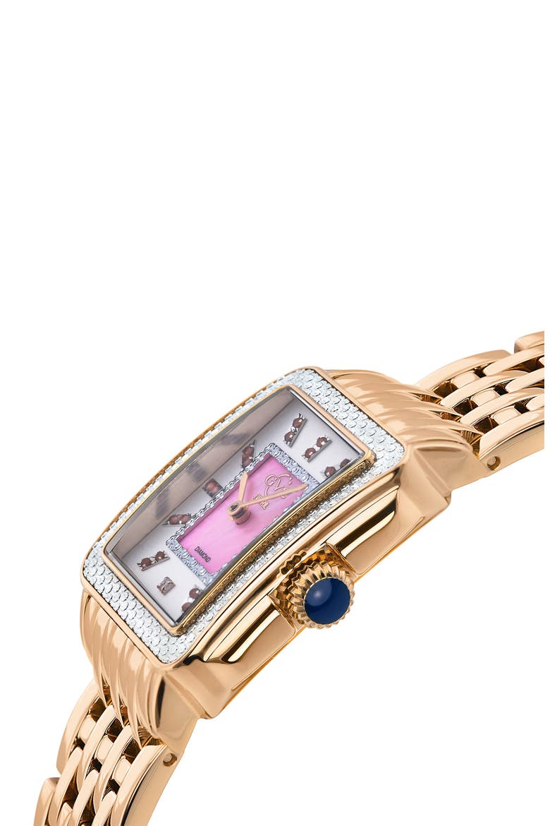 Women's Padova Limited Edition Swiss Quartz Gemstone & Diamond Accented Rectangle Watch, 27 mm x 30 mm - 0.0116 ctw, Alternate, color, ROSE GOLD