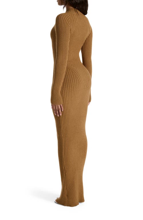 Naked Wardrobe Long Sleeve Body-con Maxi Dress In Brown
