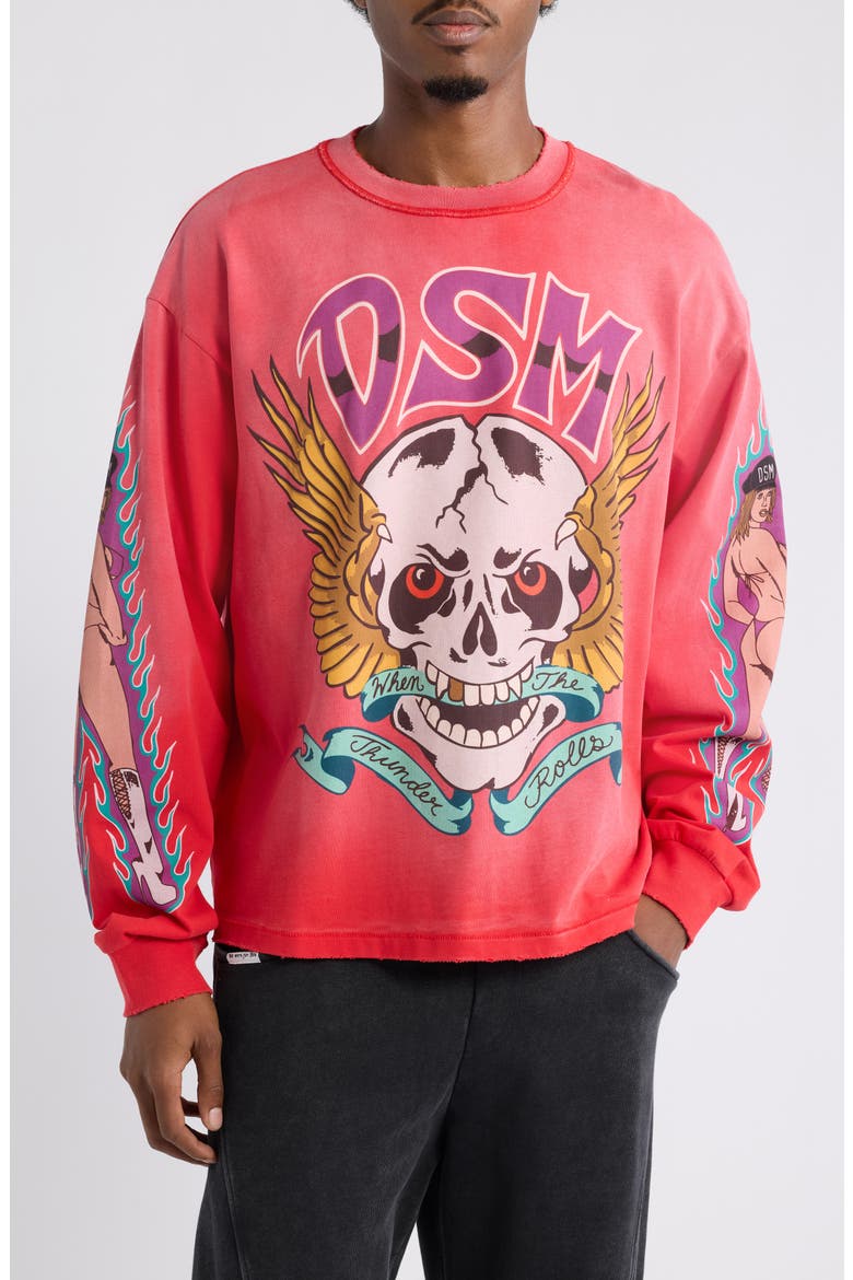 Thunder Graphic Long Sleeve T-Shirt, Main, color, RED