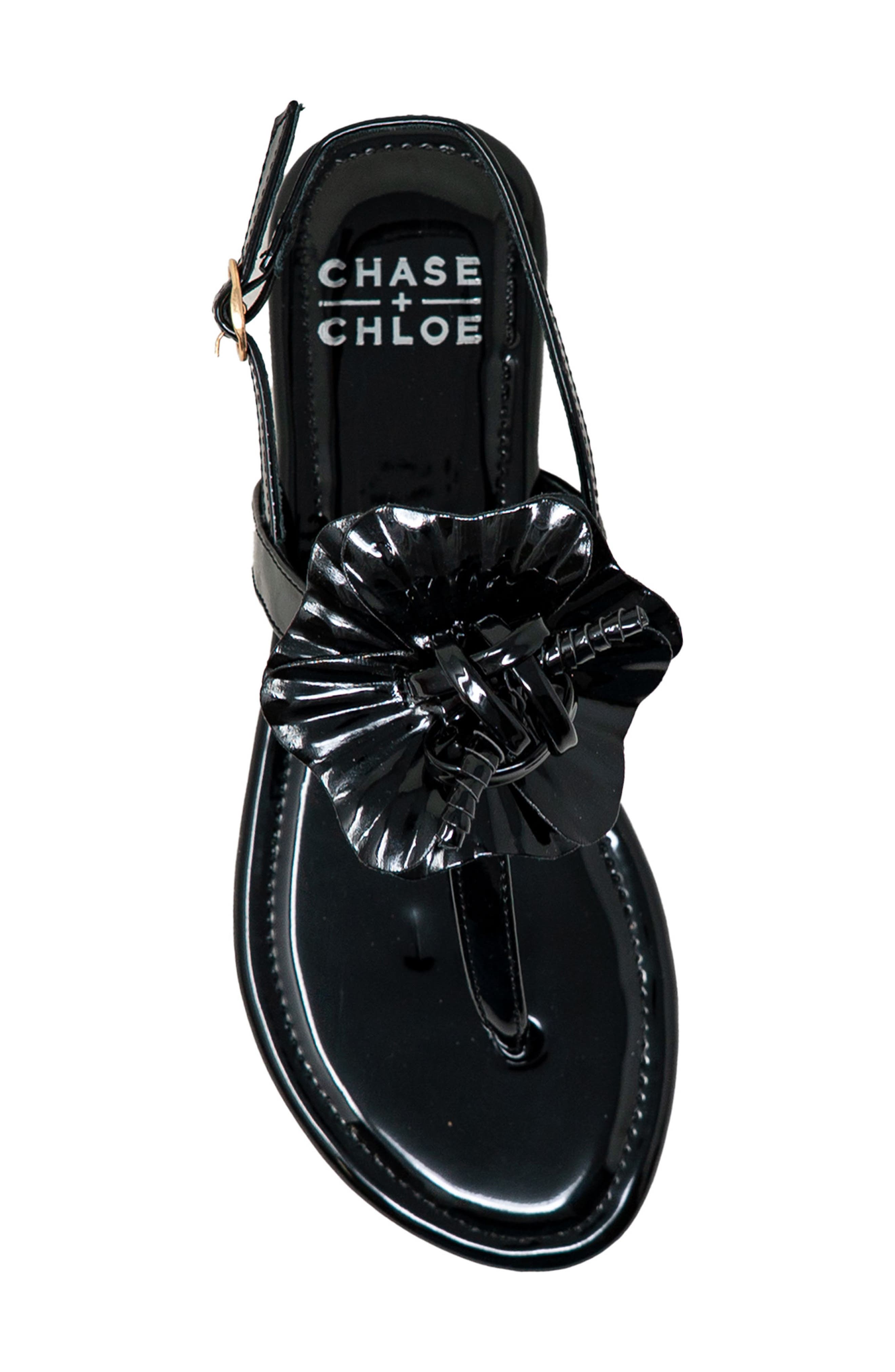 CHASE AND CHLOE Floral Post Toe Sandal, Alternate, color, Black Patent