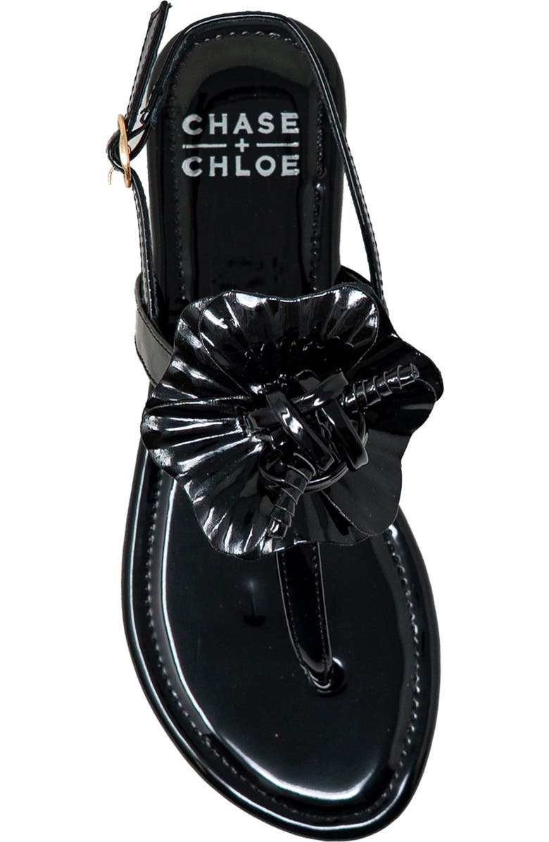 CHASE AND CHLOE Floral Post Toe Sandal, Alternate, color, Black Patent