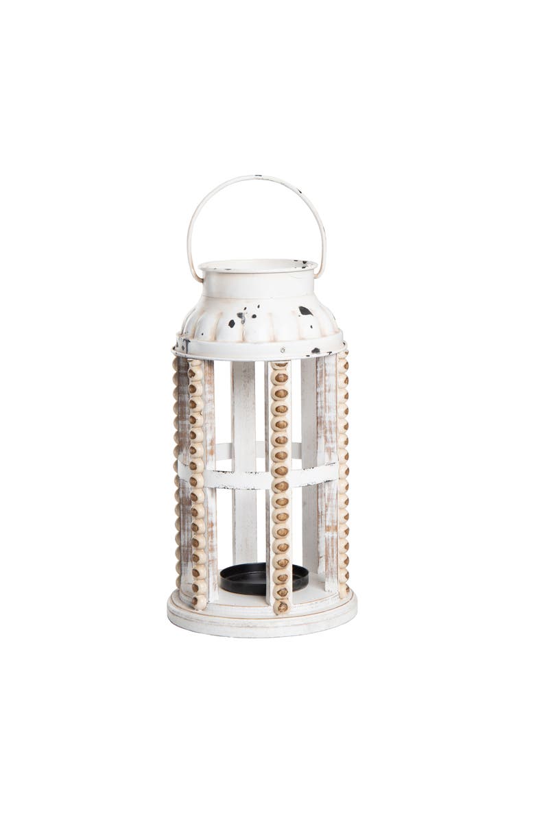 Transpac White Rustic Hobnail Decorative Lantern Wooden Candle Holder, Alternate, color, White