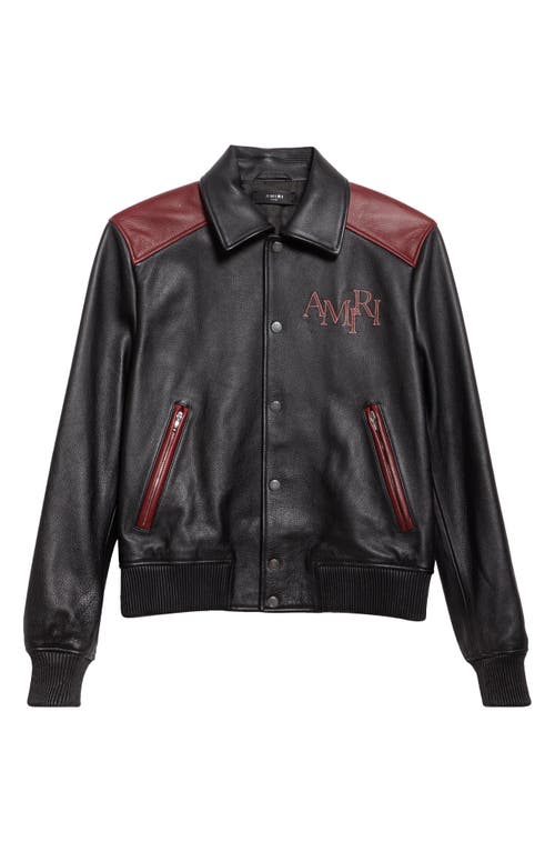 Amiri Colorblock Staggered Logo Leather Jacket In Black