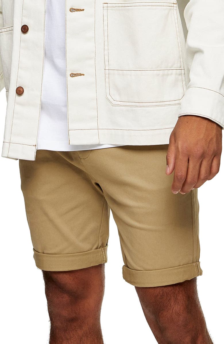 Topman Stretch Skinny Chino Shorts, Main, color, 