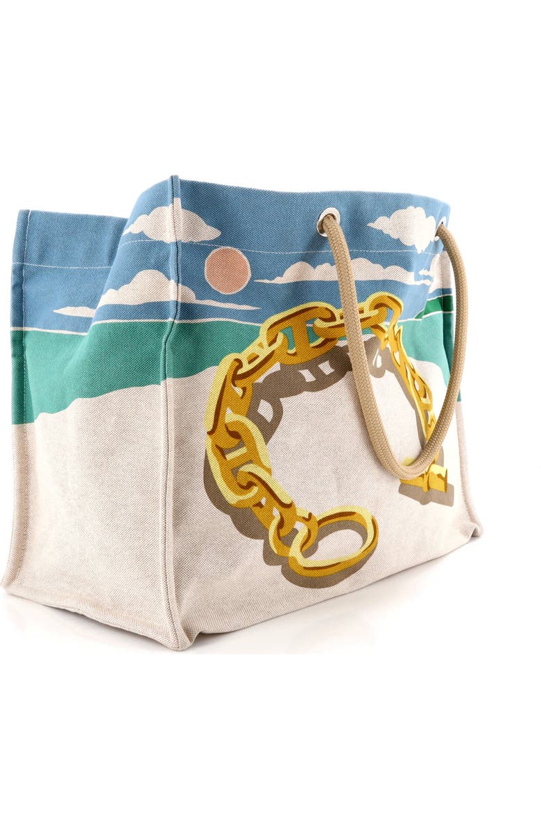 Pre-Owned Hermes La Plage Beach Tote Bag Printed Canvas, Alternate, color, Blue
