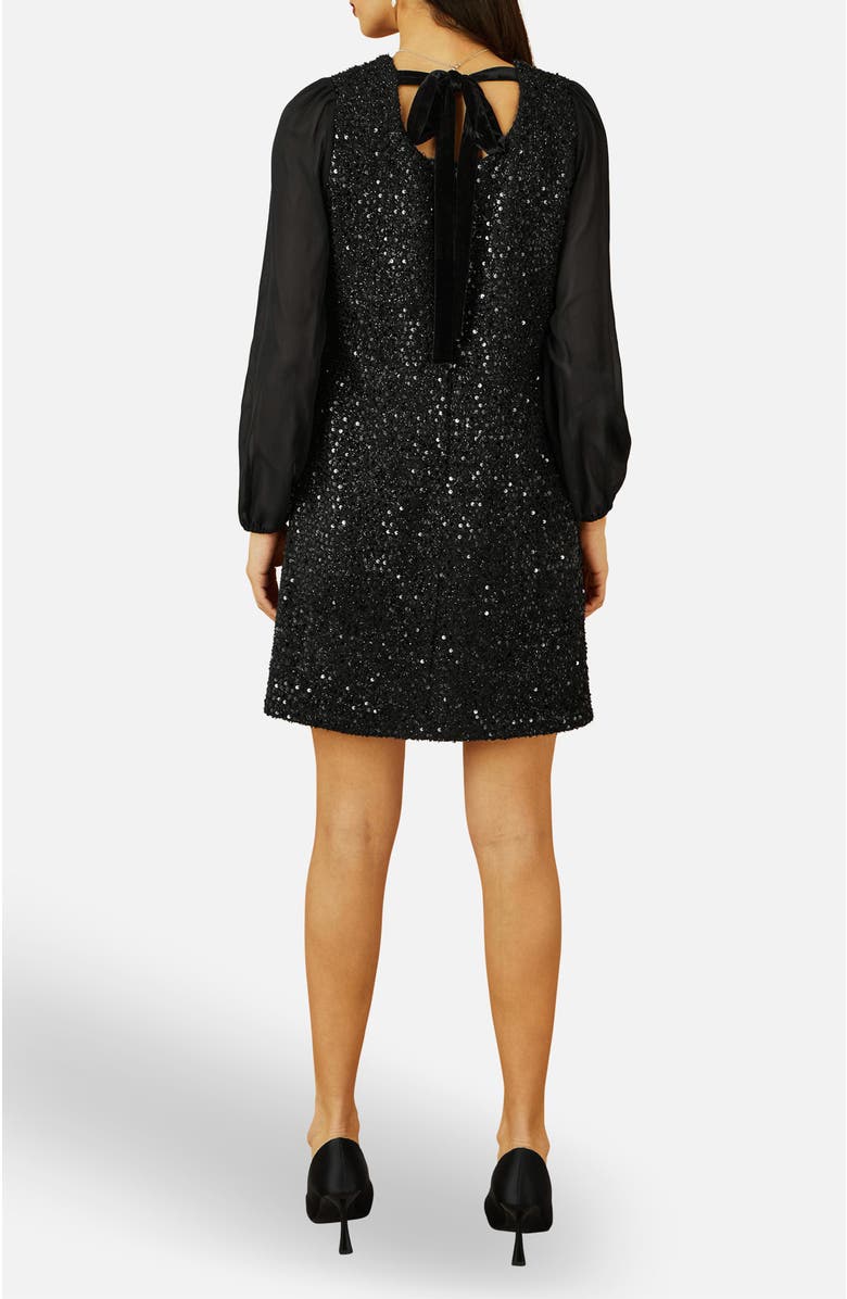 Yumi Sequin Tunic Dress With Tie Back, Alternate, color, Black