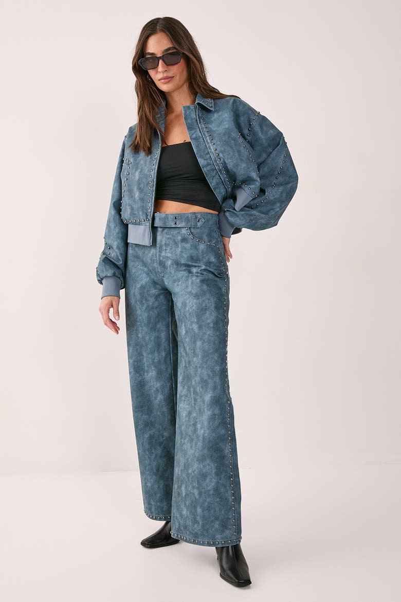 Studded Detail Belted Trouser, Alternate, color, Blue