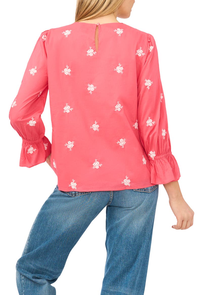 Embroidered Ruffle Sleeve Top, Alternate, color, CLARET RED
