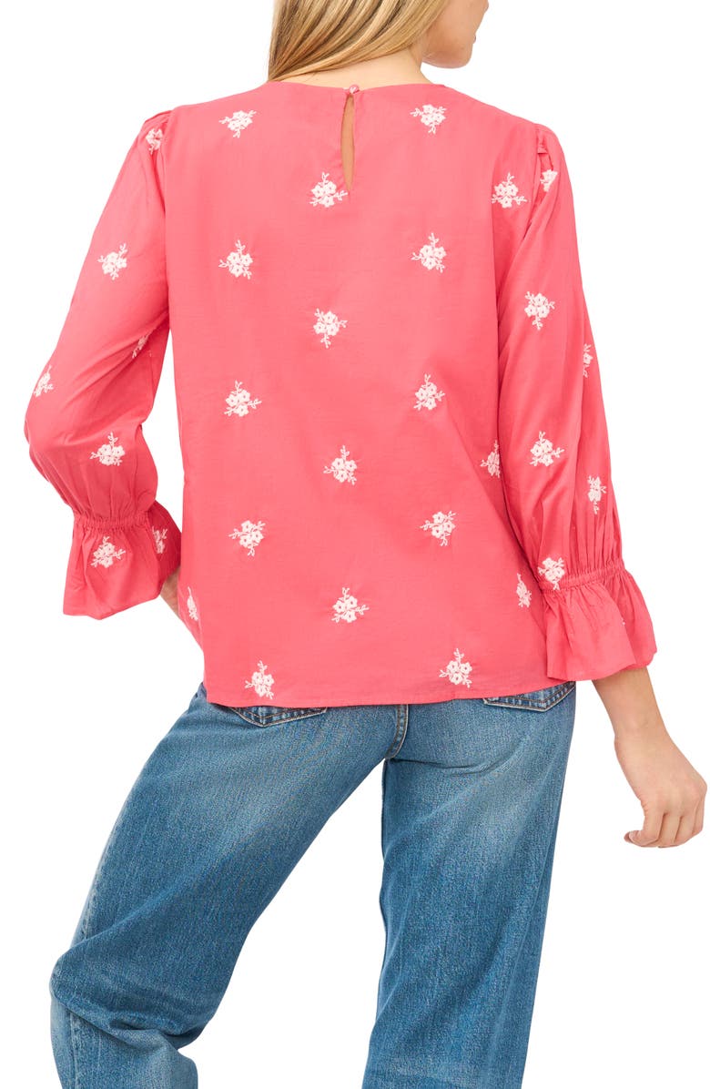 CeCe Embroidered Ruffle Sleeve Top, Alternate, color, Claret Red