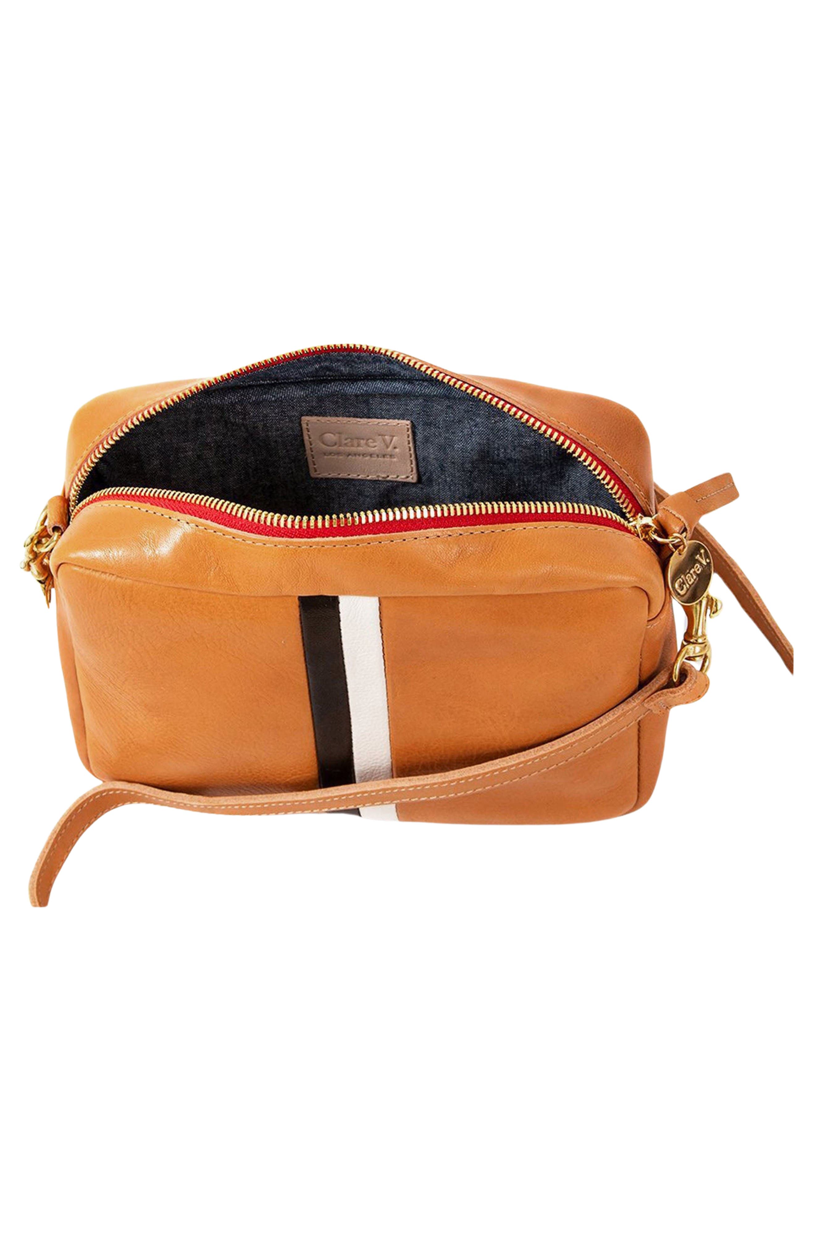 Clare V. Midi Sac Leather Crossbody Bag, Alternate, color, Rustic/ Black & Cream