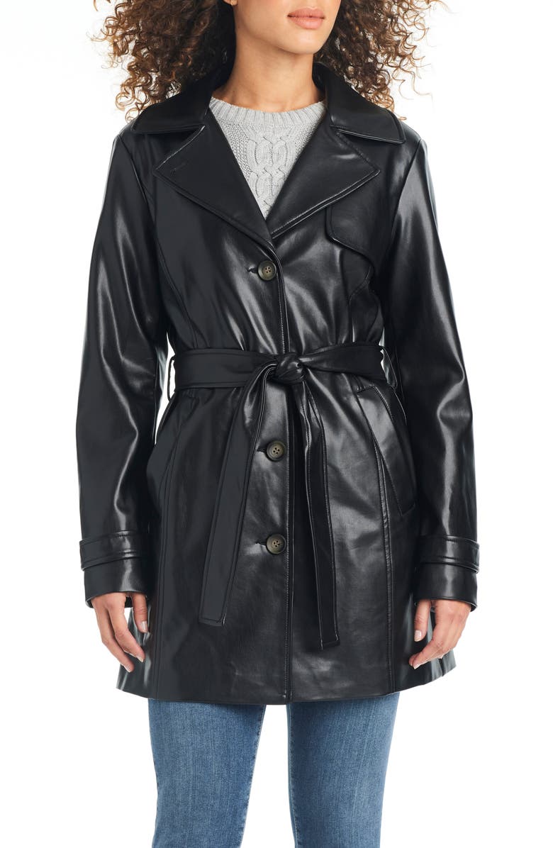 Sanctuary Faux Leather Trench Coat, Main, color, 