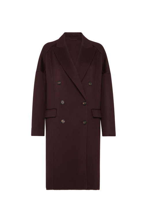 Brunello Cucinelli Burgundy Cashmere Double-breasted Cocoon Coat In Burgundy