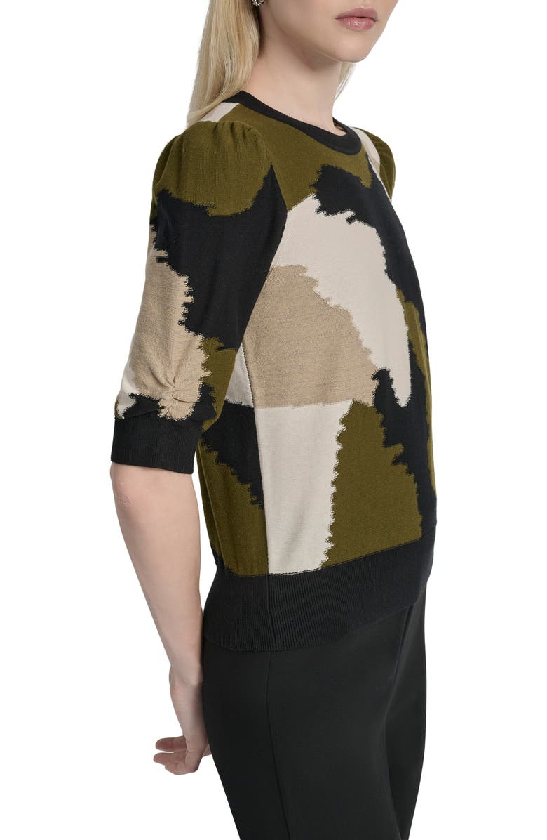 DKNY Colorblock Puff Sleeve Sweater, Alternate, color, Dark Olive Multi