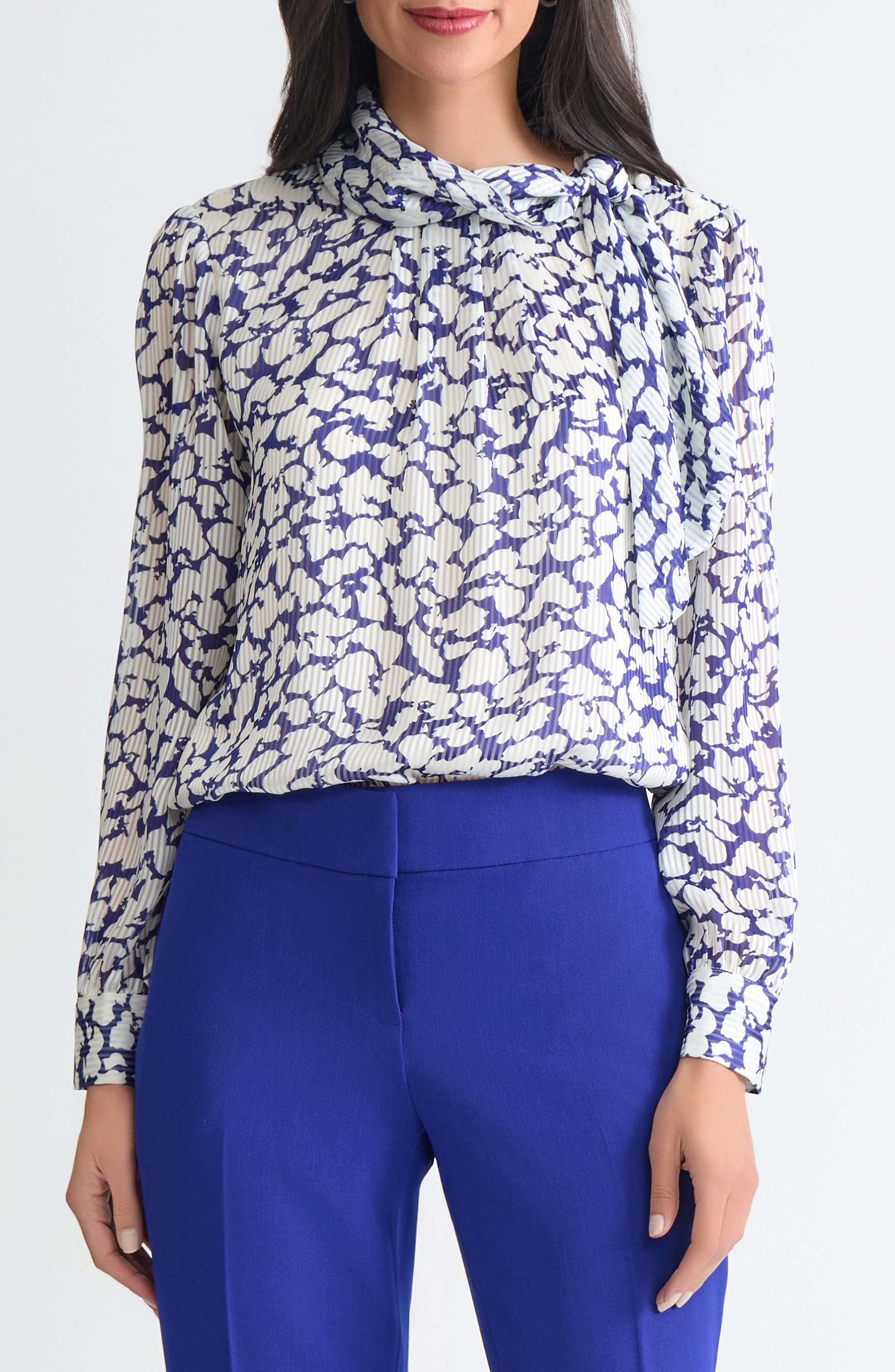Tie Neck Long Sleeve Satin Top