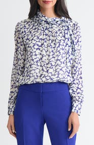 KASPER Tie Neck Long Sleeve Satin Top