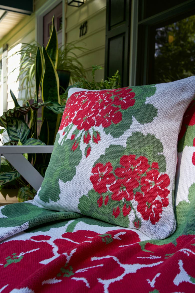 Red Geranium Indoor/Outdoor Knit Accent Throw Pillow  20" x 20", Alternate, color, Green