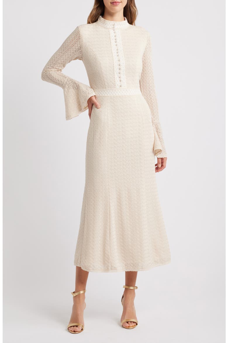Kailee Texture Long Sleeve Midi Dress, Main, color, IVORY