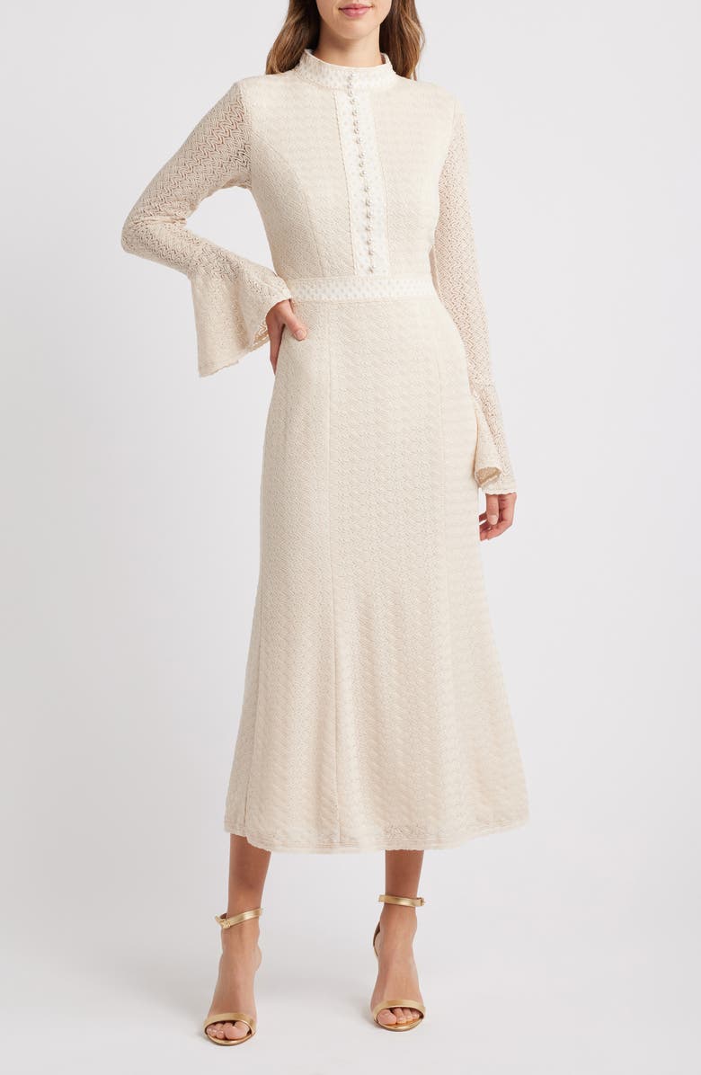 Elliatt Kailee Texture Long Sleeve Midi Dress, Main, color, Ivory