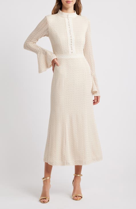 Ivory long sleeve midi dress best sale