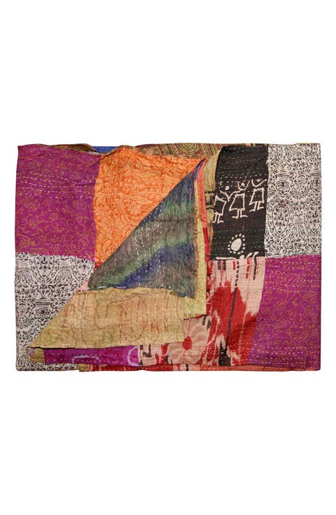 Kantha Silk Throw Blanket