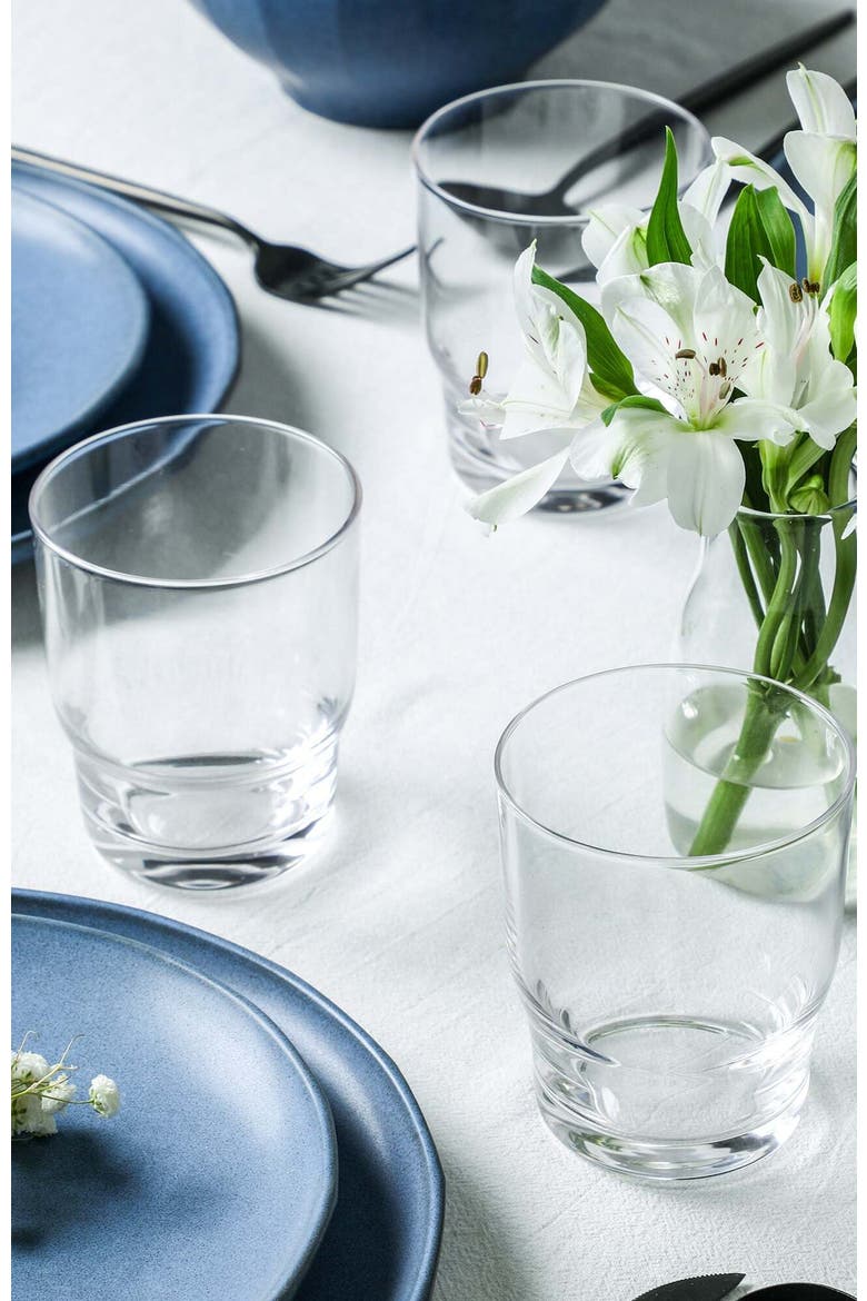 Rio Stoneware 16-Piece Dinnerware Set with Glasses, Alternate, color, Blue