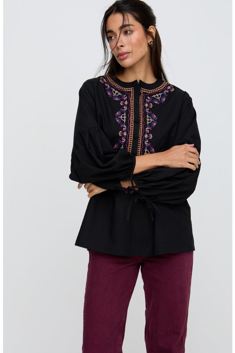 Penny Boxy Embroidered Shirt, Main, color, Black