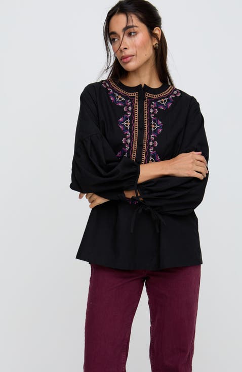 Anai Half Placket Embroidered Blouse