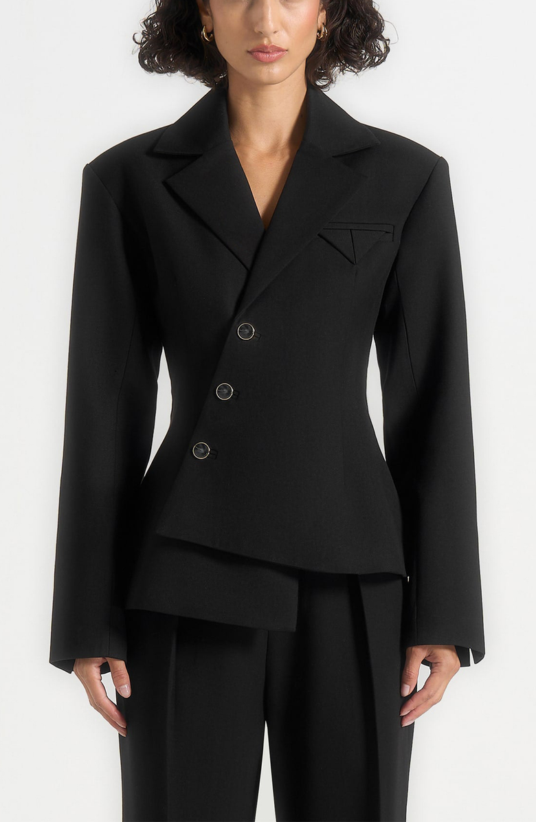 Manière De Voir Thalia Asymmetric Tailored Double Breasted Blazer, Alternate, color, Black