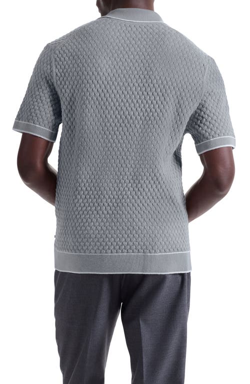 Bugatchi Johnny Collar Basket Stitch Cotton Blend Polo Sweater In Gray