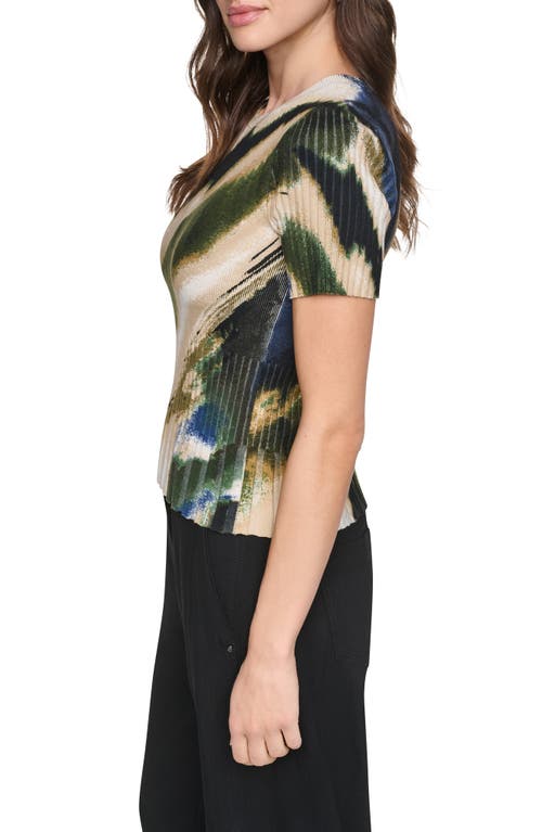 Dkny Print Mixed Rib Sweater In Multi