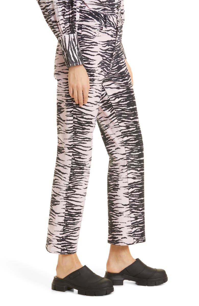 Ganni Betzy Tiger Stripe Kick Flare Stretch Organic Cotton Jeans, Alternate, color,