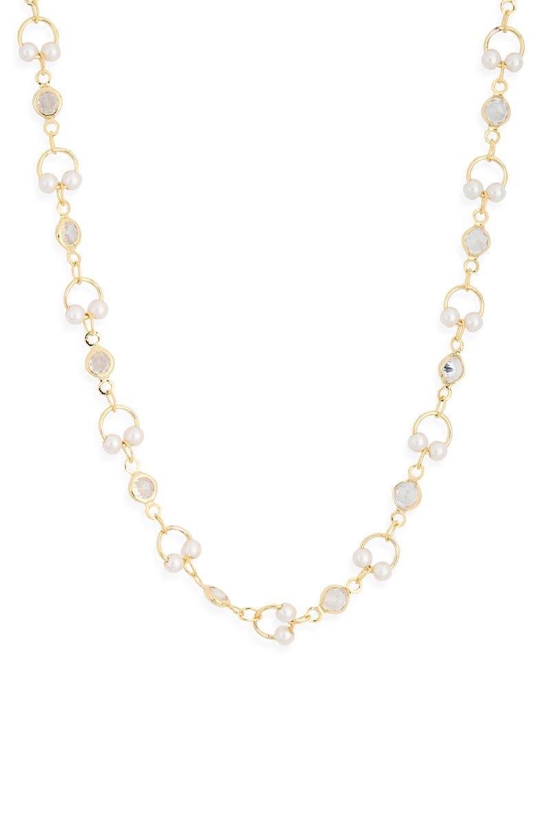 NORDSTROM RACK Faux Pearl & Bezel Stone Necklace, Main, color, Clear- White- Gold