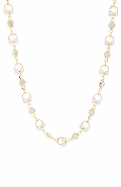 NORDSTROM RACK Faux Pearl & Bezel Stone Necklace