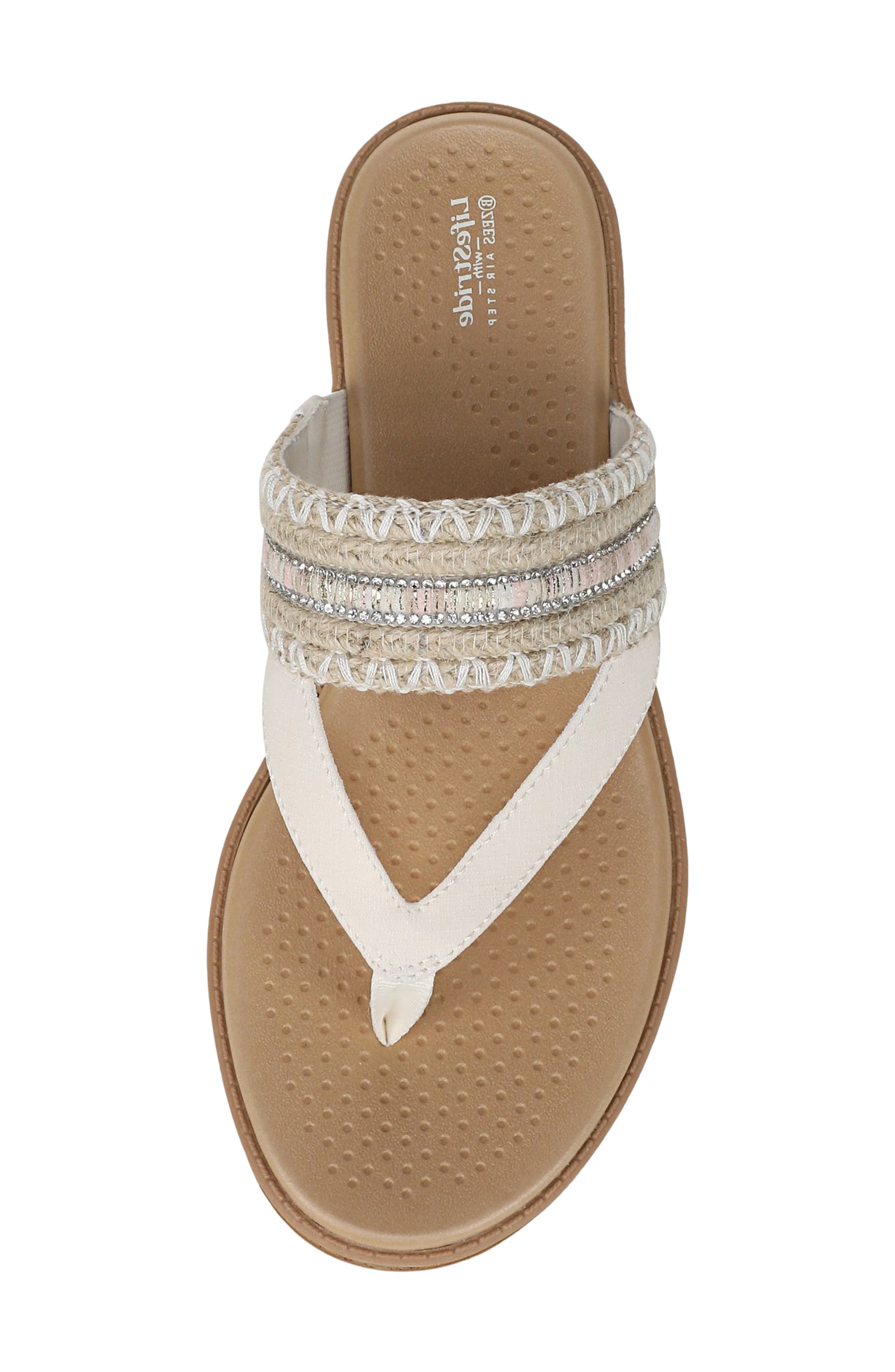LifeStride Birdie Wedge Flip Flop, Alternate, color, Natural Tan / White Multi
