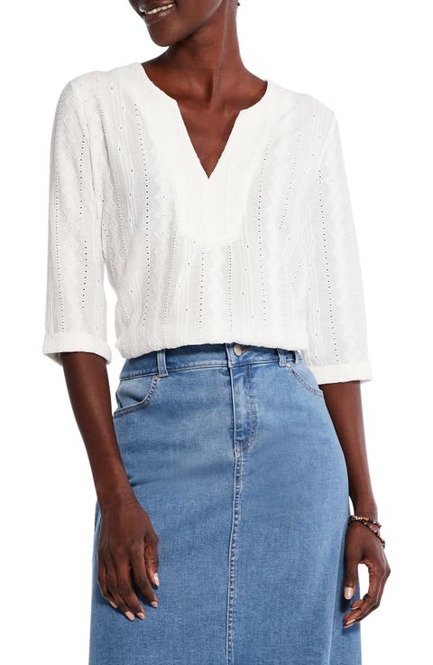 Embroidered Eyelet Popover Blouse