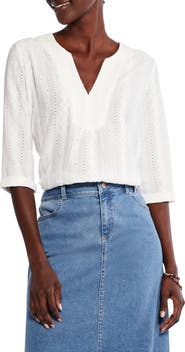 NIC+ZOE Embroidered Eyelet Popover Blouse