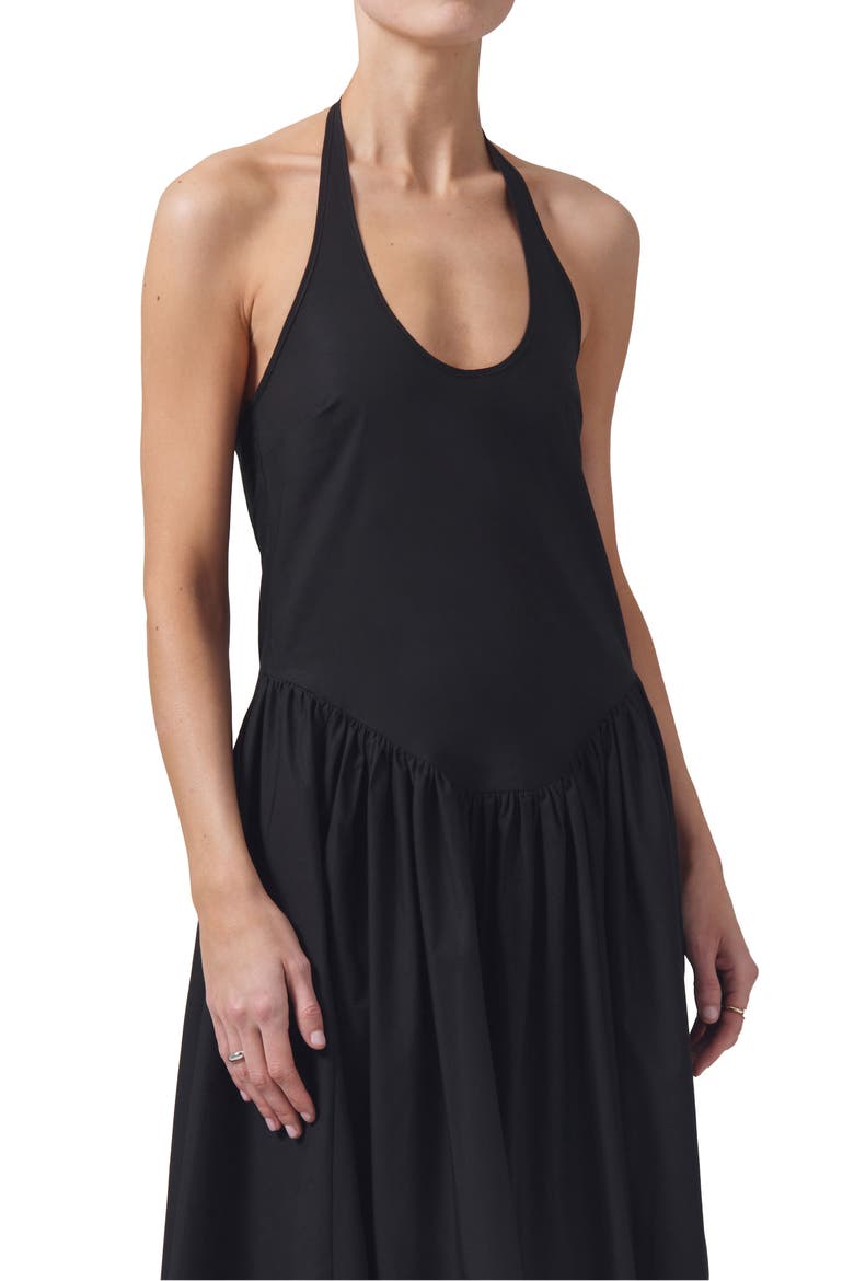 Poppi Handkerchief Hem Cotton Halter Dress, Alternate, color, BLACK