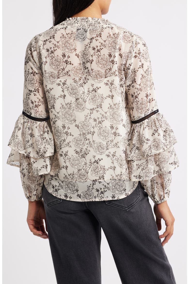 Tiered Ruffle Sleeve Top, Alternate, color, OATMEAL/ BROWN FLORAL