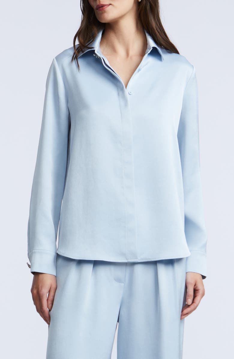 BCBGMAXAZRIA Washer Relaxed Button-Up Shirt, Main, color, Skyway