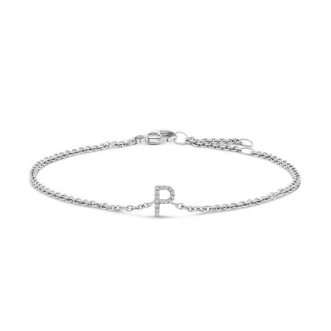 10K Gold Diamond Accent "A-Z" Initial Charm and Link Bracelet
