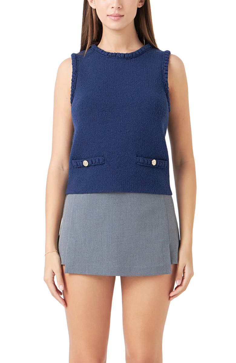 Endless Rose Braided Trim Sleeveless Sweater, Alternate, color,