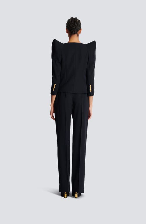 Shop Balmain Cropped Grain De Poudre Jacket With Structured Shoulders