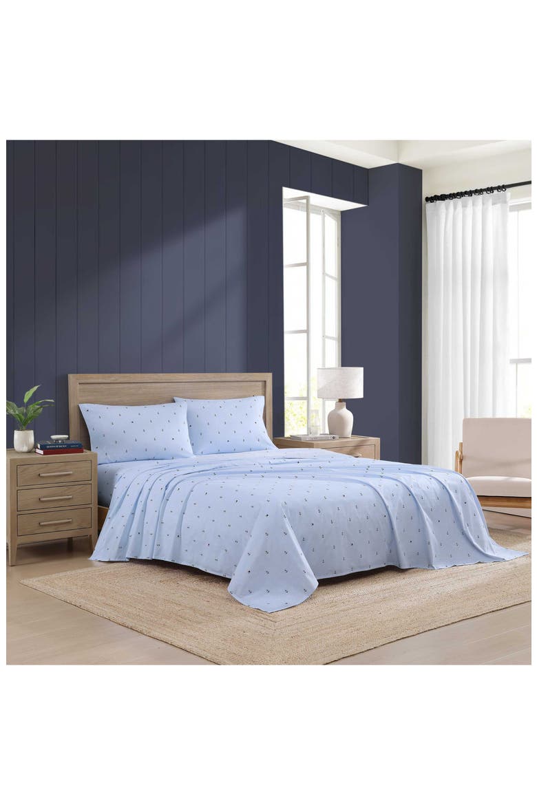 Anchor & Flag Cotton Percale Sheet Set, Alternate, color, LIGHT BLUE