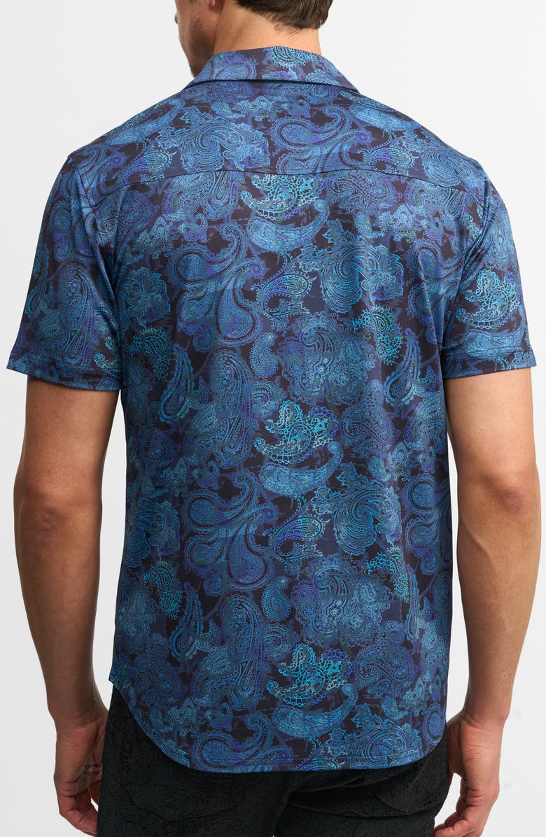 Robert Graham Cusco Performance Short Sleeve Button-Up Shirt, Alternate, color, Navy