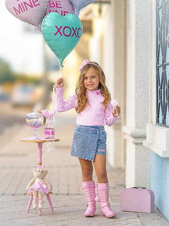 Sweethearts  Top and Denim Heart Skort Set