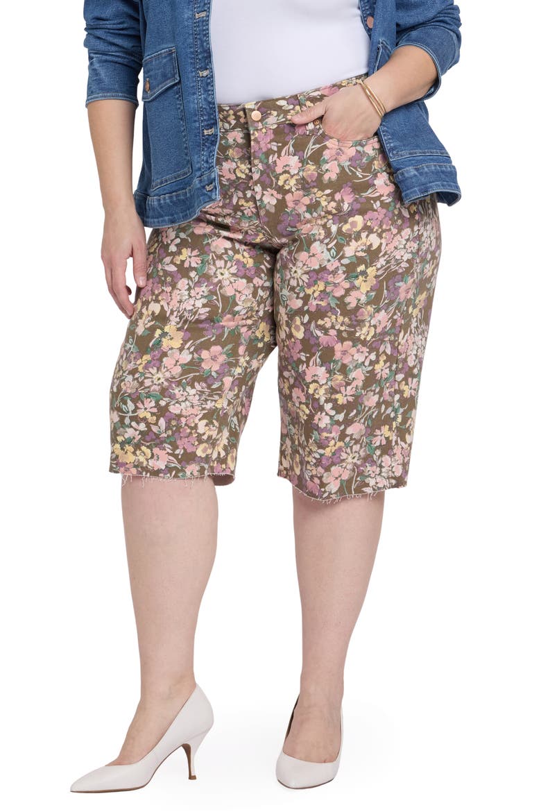 Kristie '80s Raw Hem Denim Bermuda Shorts, Main, color, EARTH BLOOMS