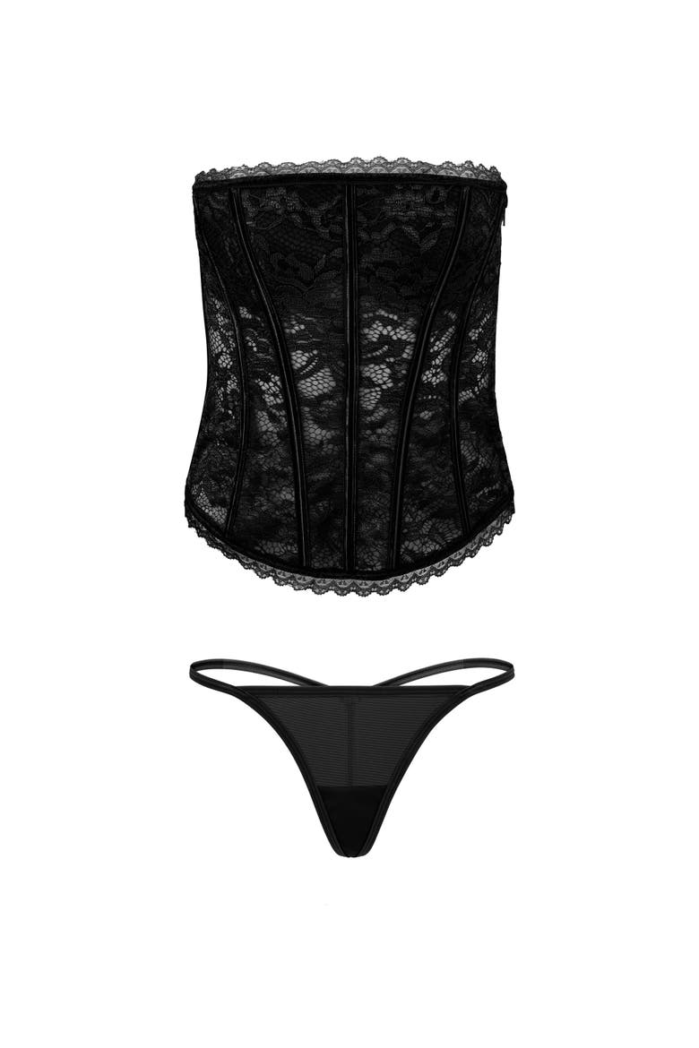 Hailey Lined Corset & G-string Set, Alternate, color, Black