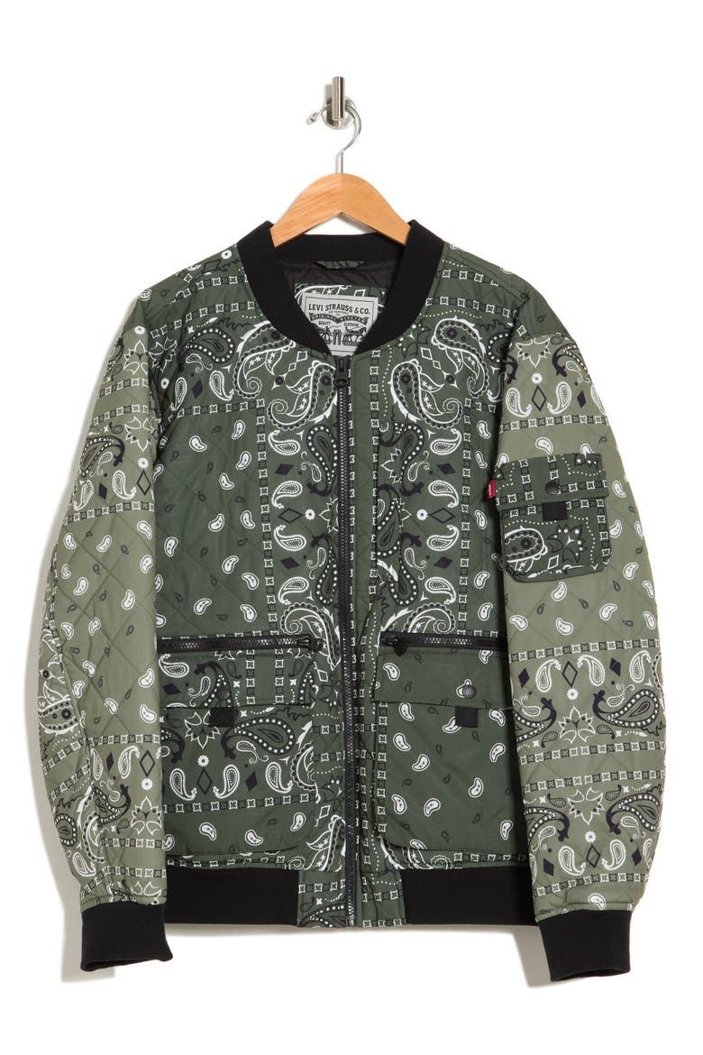 Quilted Zip Up Bomber Jacket, Alternate, color, OLIVE
