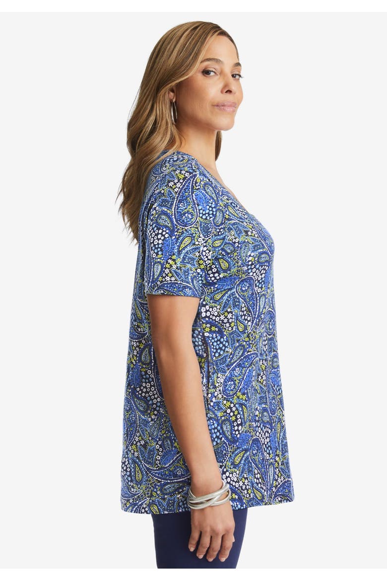 Stretch Cotton Square Neck Tunic, Alternate, color, BLUE GARDEN PAISLEY