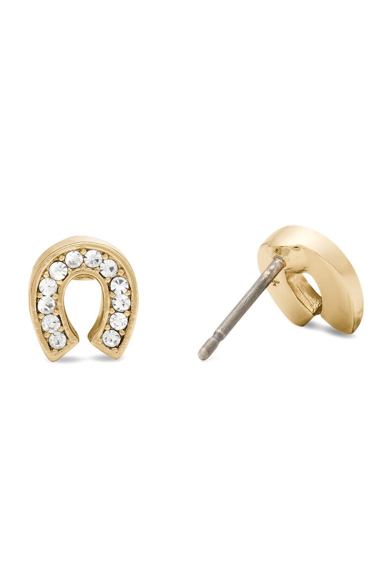 pavé horseshoe stud earrings, Alternate, color, CLEAR/ GOLD
